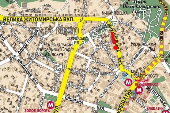 Схема рекламної площини за адресою Михайловская ул., 13, "Universal Bank", 100м до Независимости пл.