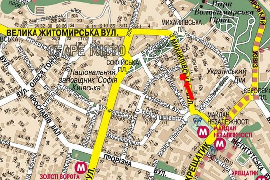 Схема рекламної площини за адресою Михайловская ул., 13, "Universal Bank", в сторону Михайловская пл.