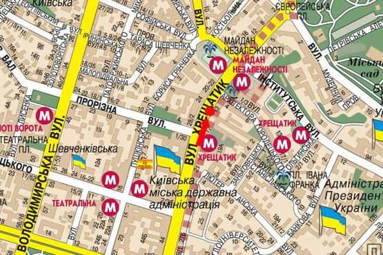 Схема рекламной плоскости по адресу Крещатик ул., 13, напротив магазина "Колинз"