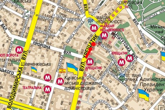 Схема рекламної площини за адресою Крещатик ул., 13, напротив магазина "Мобилочка"