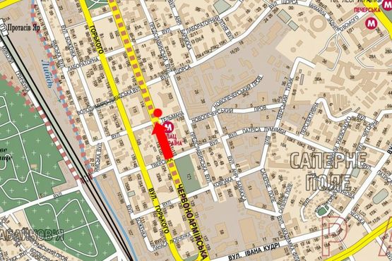 Схема рекламної площини за адресою Б. Васильковская ул. (бывш. Красноармейская ул.), 103, возле Дворца Украина, в сторону центра