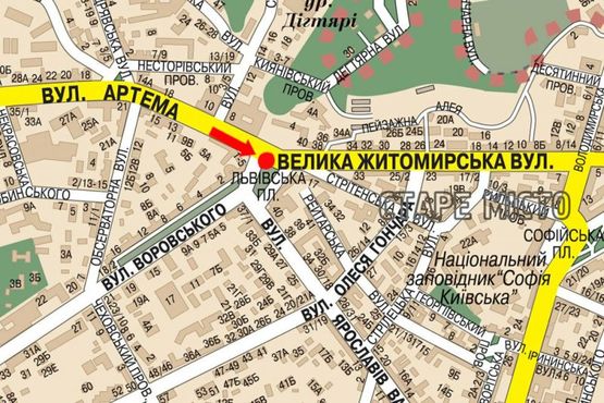 Схема рекламной плоскости по адресу Львовская пл., 8Б, напротив, в центр