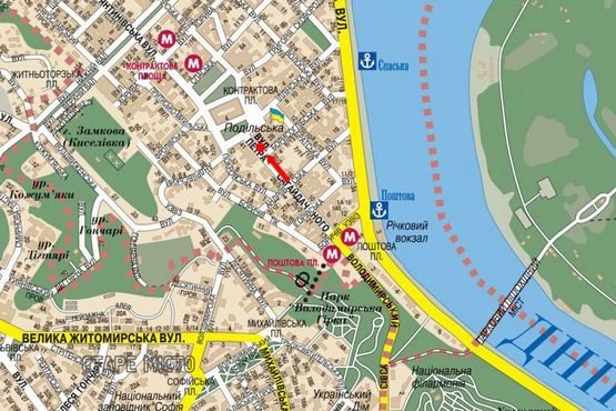 Схема рекламной плоскости по адресу Сагайдачного ул., 22 / Борисоглебская ул., светофор, в сторону Контрактовая пл.