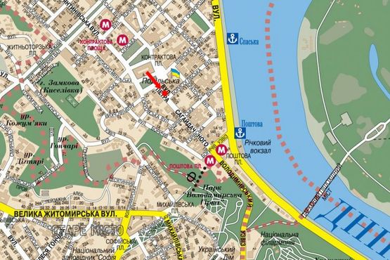 Схема рекламной плоскости по адресу Сагайдачного ул., 22 / Борисоглебская ул., светофор, в сторону Почтовая пл.