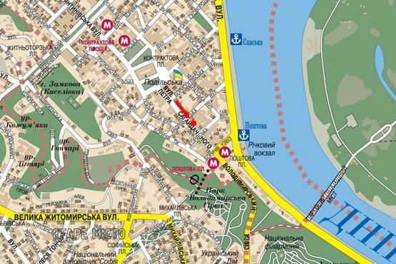 Схема рекламной плоскости по адресу Сагайдачного ул., 10, в сторону Почтовая пл.