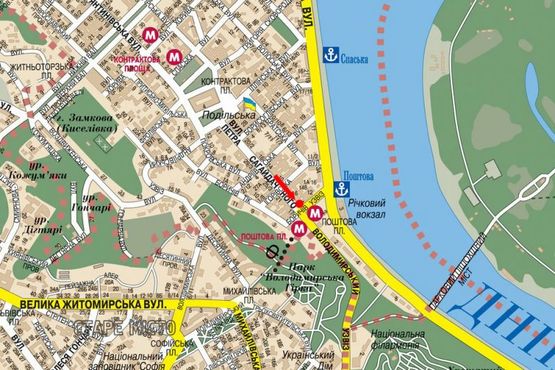 Схема рекламної площини за адресою Сагайдачного ул., 4, в сторону Почтовая пл.