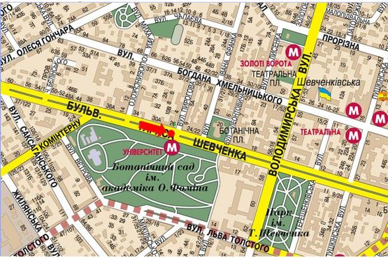Схема рекламной плоскости по адресу Шевченко бул., напротив выхода из ст. м. "Университет", бульварная часть, в сторону Владимирская ул.