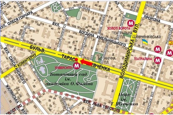 Схема рекламной плоскости по адресу Шевченко бул., напротив выхода из ст. м. "Университет", бульварная часть, в сторону Победы пл.