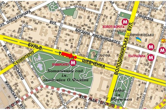 Схема рекламной плоскости по адресу Шевченко бул., 26, напротив ст. м. "Университет", бульварная часть, в сторону Владимирская ул.