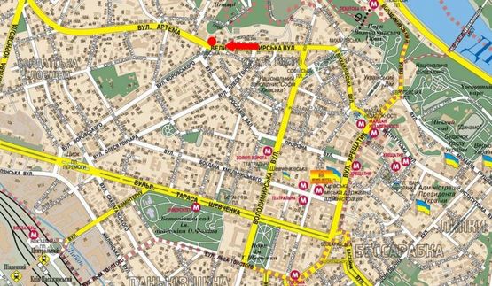 Схема рекламної площини за адресою Львовская пл., возле "Дом торговли", магазина "Билла", светофор, в сторону Сечевых Стрельцов ул. (бывш. Артема ул.)