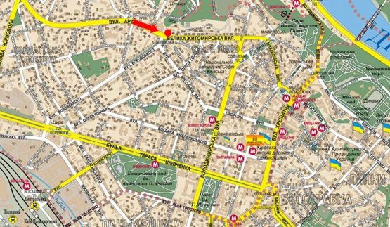 Схема рекламной плоскости по адресу Львовская пл., возле "Дом торговли", магазина "Билла", остановки, в сторону Б. Житомирская ул.