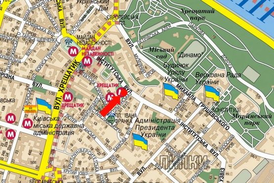 Схема рекламной плоскости по адресу Институтская ул. / Ольгинская ул., вход на ст. м. "Крещатик"
