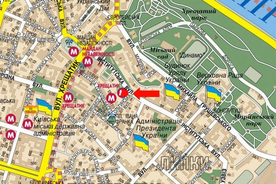 Схема рекламної площини за адресою Институтская ул. / Ольгинская ул., вход на ст. м. "Крещатик"
