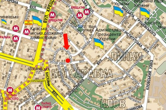 Схема рекламной плоскости по адресу Круглоуниверситетская ул., 16, в сторону Бессарабская пл.