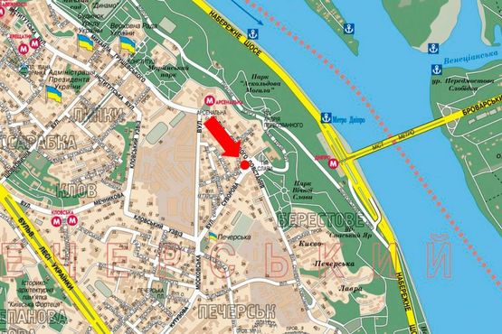 Схема рекламной плоскости по адресу Мазепы ул., 18/29, Славы пл., в сторону Лаврская ул.