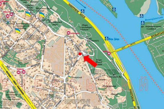 Схема рекламної площини за адресою Мазепы ул., 18/29, Славы пл., в сторону Арсенальная пл.