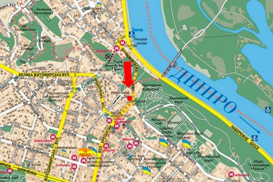 Схема рекламной плоскости по адресу Владимирский спуск, 1, Европейская пл., в сторону Крещатик ул.