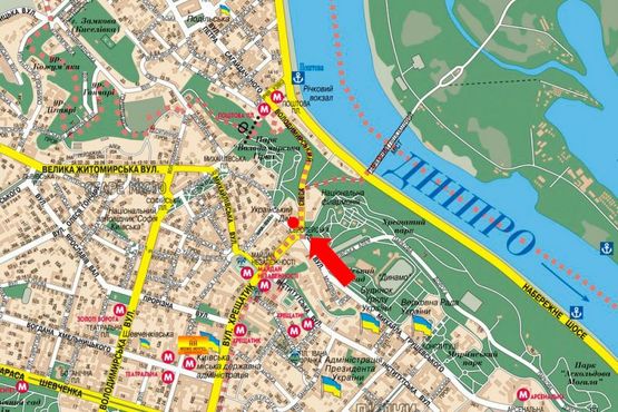 Схема рекламної площини за адресою Владимирский спуск, 1, Европейская пл., в сторону Почтовая пл.