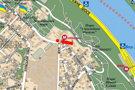 Схема рекламной плоскости по адресу Грушевского ул., возле ст. м. "Арсенальная", в сторону Европейская пл.