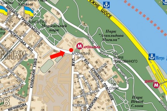 Схема рекламної площини за адресою Грушевского ул., возле ст. м. "Арсенальная", в сторону Славы пл.