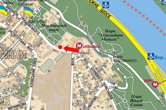 Схема рекламной плоскости по адресу Грушевского ул., 9, в сторону Европейская пл.