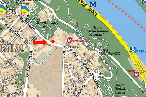 Схема рекламної площини за адресою Грушевского ул., 9, в сторону Славы пл.