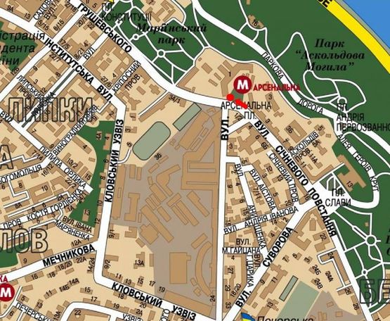 Схема рекламной плоскости по адресу Мазепы ул., 1, ст. м. "Арсенальная", в сторону Грушевского ул.