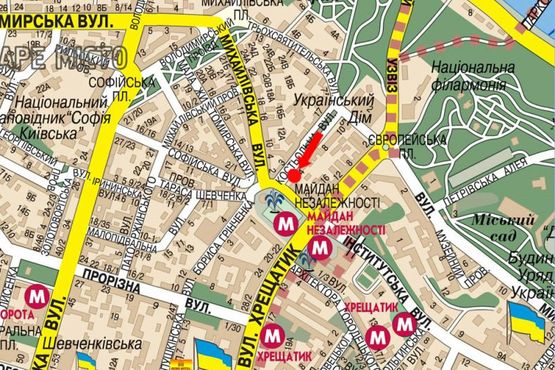 Схема рекламної площини за адресою Независимости пл., 2 / Костельная ул., в сторону Михайловская ул.