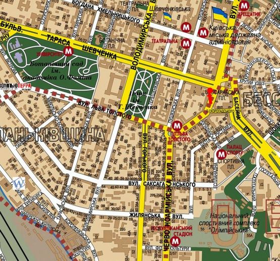 Схема рекламної площини за адресою Б. Васильковская ул. (бывш. Красноармейская ул.) / Шевченко бул., в сторону Крещатик ул.