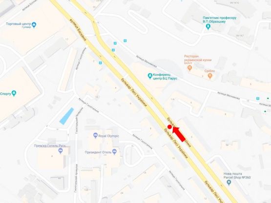 Схема рекламной плоскости по адресу Украинки бул., 3, в сторону ул. Крещатик