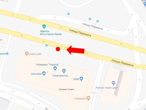 Схема рекламной плоскости по адресу Победы пл., 3, возле универмага "Украина", в сторону Воздухофлотского моста