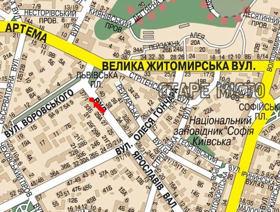 Схема рекламної площини за адресою Ярославов Вал ул., 35, в сторону Львовская пл.