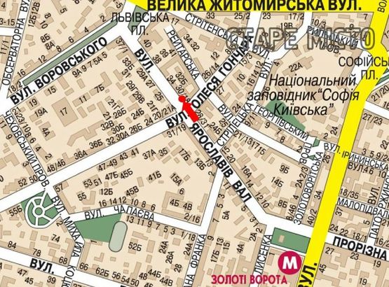 Схема рекламной плоскости по адресу Ярославов Вал ул., 30-А / Гончара ул., возле ресторана "Пена", в сторону Львовская пл.