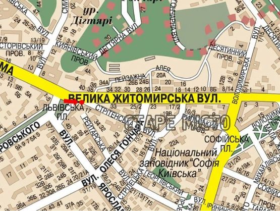 Схема рекламной плоскости по адресу Б. Житомирская ул. / Сретенская ул., 17, в сторону ул. Крещатик