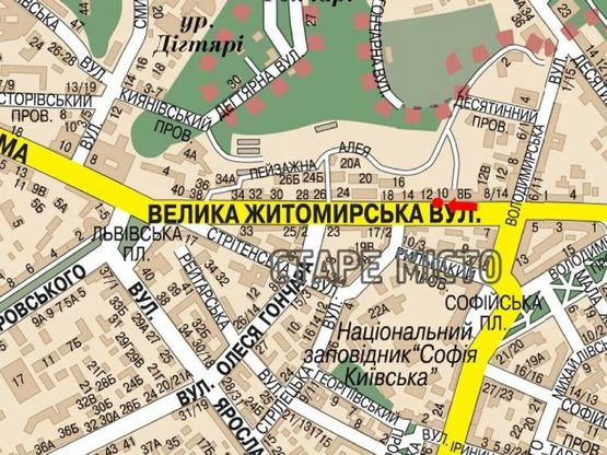 Схема рекламной плоскости по адресу Б. Житомирская ул., 10, в сторону Львовская пл.
