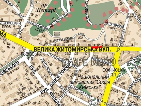 Схема рекламної площини за адресою Б. Житомирская ул., 10, в сторону Владимирская ул.