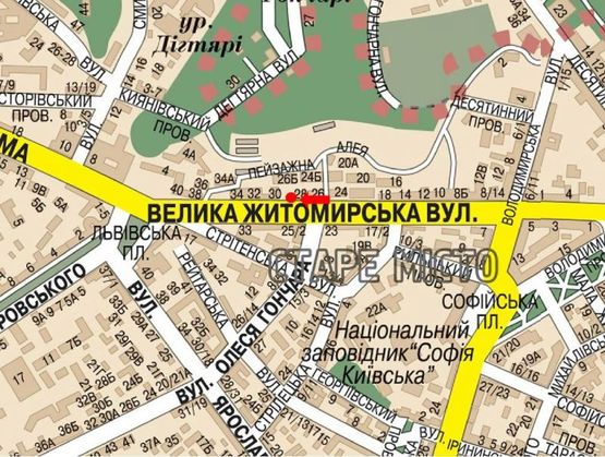 Схема рекламной плоскости по адресу Б. Житомирская ул., 28, в сторону Львовская пл.