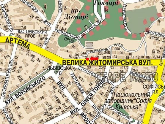 Схема рекламної площини за адресою Б. Житомирская ул., 34, в сторону Львовская пл.