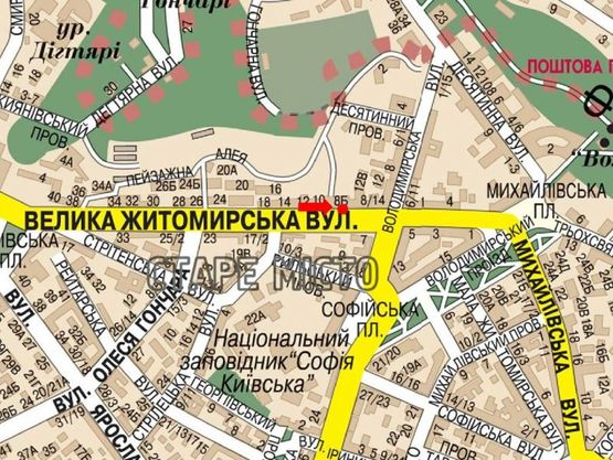 Схема рекламної площини за адресою Б. Житомирская ул., 8-Б, в сторону ул. Крещатик