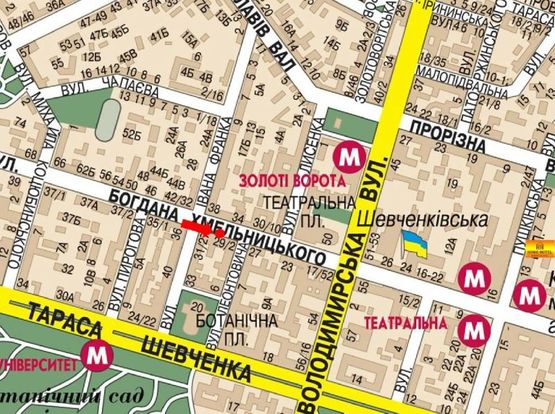 Схема рекламної площини за адресою Хмельницкого ул., 29, напротив Mc'Donald's, в сторону Владимирская ул.