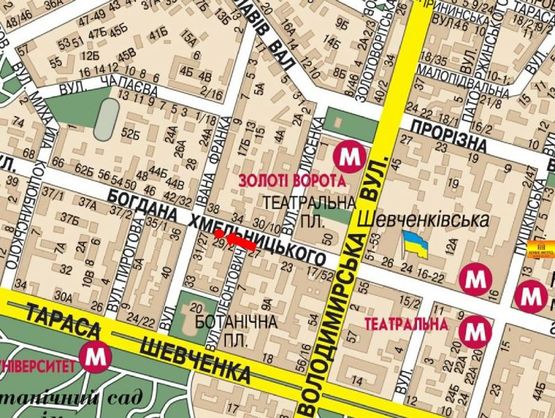 Схема рекламной плоскости по адресу Хмельницкого ул., 29, напротив Mc'Donald's, в сторону Франка ул.