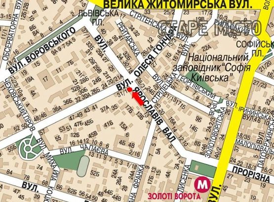 Схема рекламної площини за адресою Ярославов Вал ул., 19 / Гончара ул., на светофоре, напротив ресторана "Paul", в сторону Львовская пл.