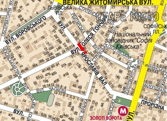 Схема рекламної площини за адресою Ярославов Вал ул., 28 / Гончара ул., на светофоре, возле ресторана "Paul", в сторону Владимирская ул.