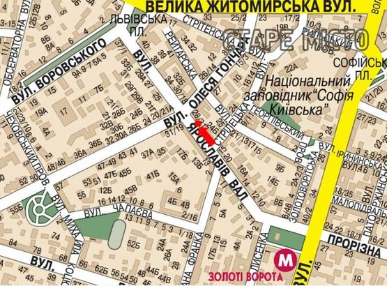 Схема рекламної площини за адресою Ярославов Вал ул., 28 / Гончара ул., на светофоре, возле ресторана "Paul", в сторону Львовская пл.