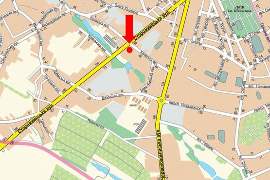 Схема рекламной плоскости по адресу Сторожинецкая ул. / Каспрука ул., возле гостиницы "Арбат", из города