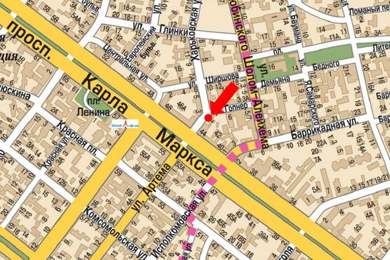 Схема рекламної площини за адресою Харьковская ул., 2 / Магдебургского права ул. (бывш. Гопнер ул.), напротив магазина "Цитрус"