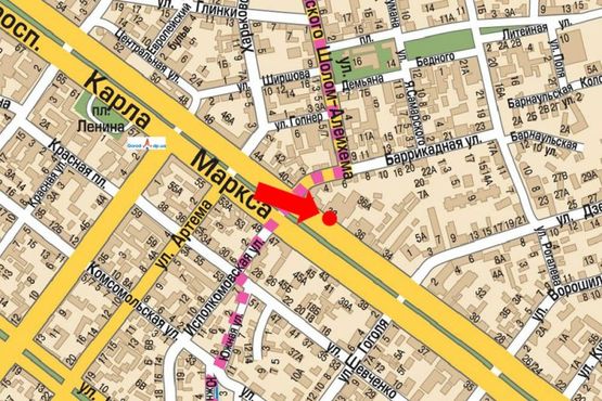 Схема рекламной плоскости по адресу Яворницкого пр. (бывш. Маркса пр.), 36