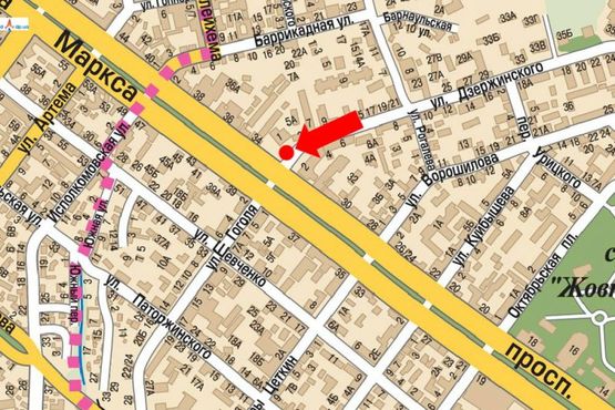 Схема рекламной плоскости по адресу Вернадского ул. (бывш. Дзержинского ул.), 1-3 / Яворницкого пр. (бывш. Маркса пр.), банк "KredoBank"