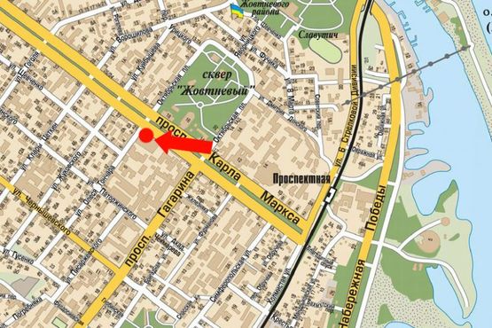 Схема рекламної площини за адресою Яворницкого пр. (бывш. Маркса пр.), 19 / Гагарина пр., Горная Академия