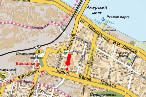 Схема рекламної площини за адресою Пастера ул., 2 / Яворницкого пр. (бывш. Маркса пр.)